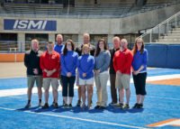 ISMI staff on the blue Boise State University football field